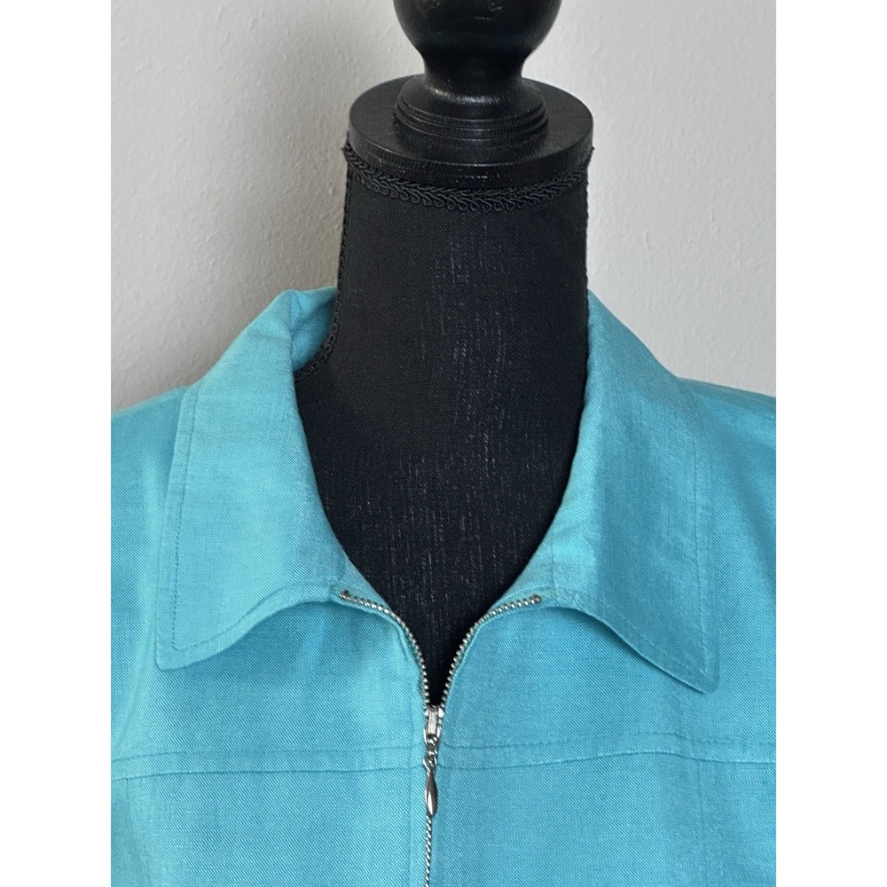 David N Petites Aqua Blue Linen Jacket Zip Up Lightweight Size (14) (See below) - Picture 7 of 16